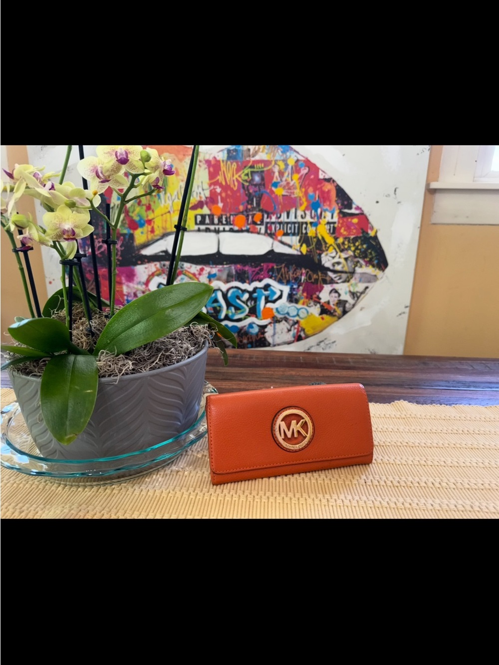 Michael Kors Orange Pebbled Leather Continental Wallet with MK Logo